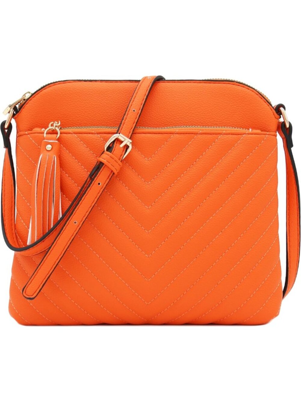 Chevron Quilted Crossbody Bag with Tassel Detail - Stylish Medium Purse